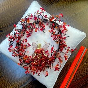 Gorgeous red beads Angel Wreath.  See pitch for measurements